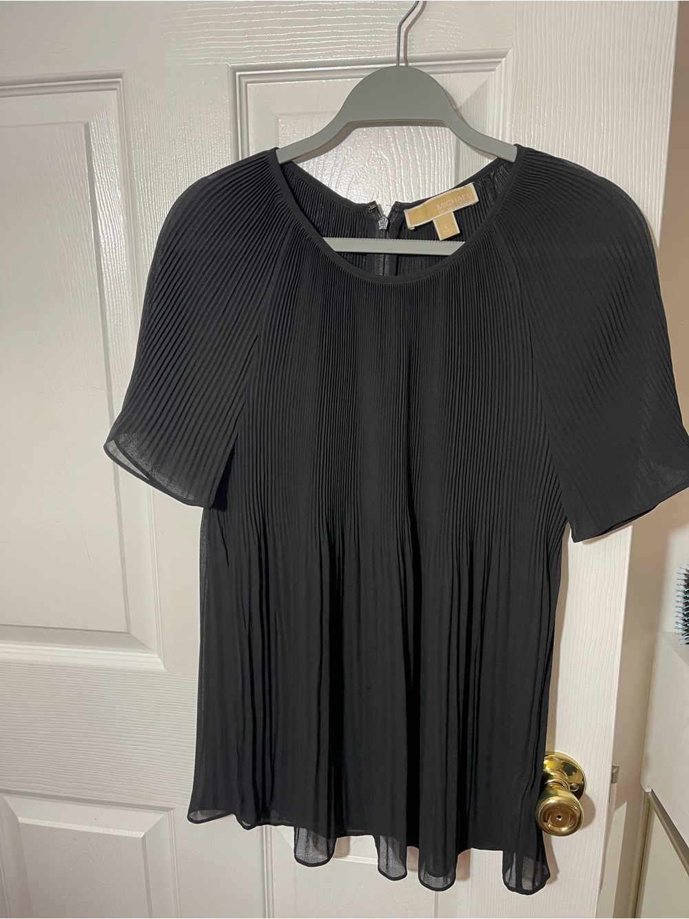 Michael Kors Black Pleated Short-Sleeve Blouse